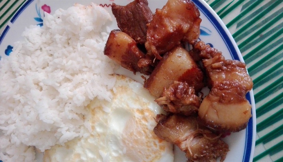 adobo with rice and fried egg