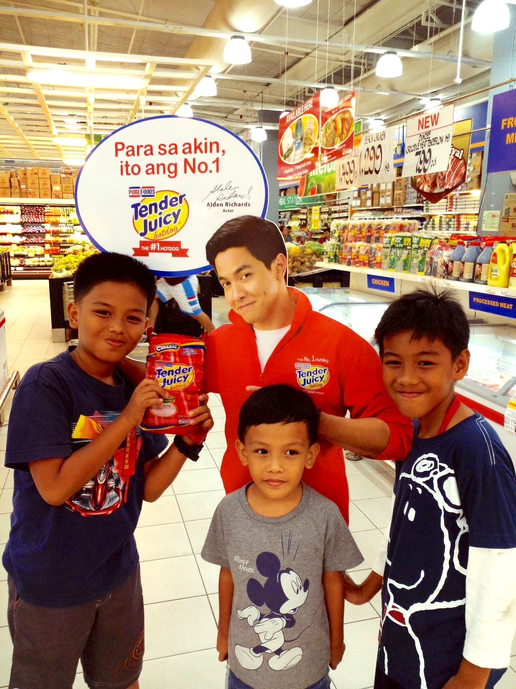 Photo by Mary Rizale of Kids with Alden Standee for Purefoods TJ Hotdog