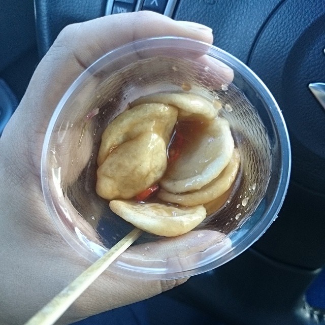 Flattened Fishballs in Cup with Sauce