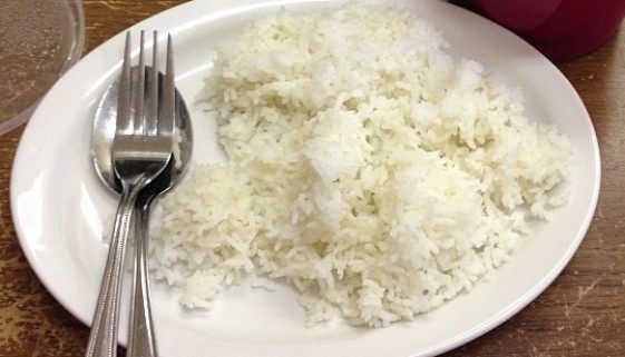 White Rice on Plate with Spoon and Fork
